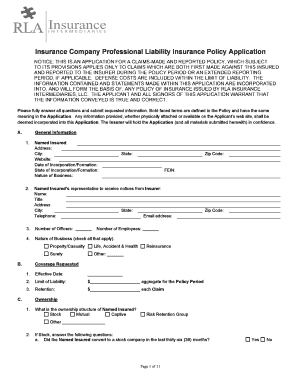 Professional Liability Insurance Policy Application
