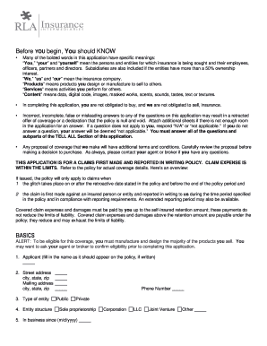 Claims Made and Reported Insurance Application