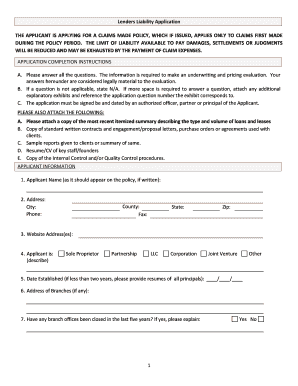 Lenders Liability Insurance Application