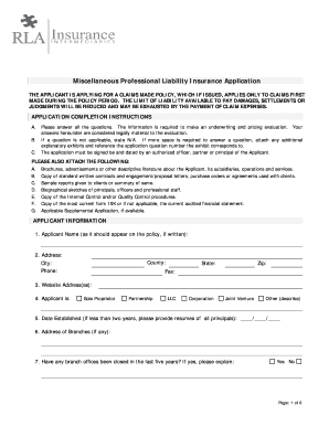 Miscellaneous Professional Liability Insurance Application