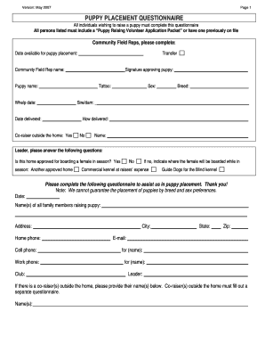 Puppy Placement Questionnaire