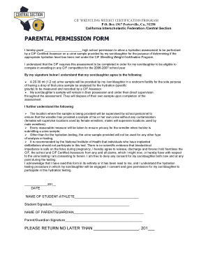 CIF Wrestling Weight Certification Parental Permission Form