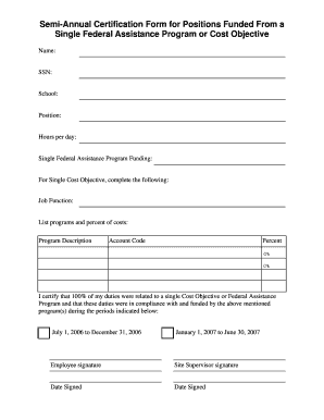 Semi-Annual Certification Form for Federal Funding