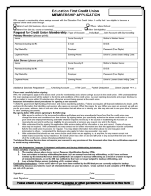 Education First Credit Union Membership Application