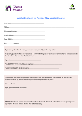 Application Form for Play and Stay Assistant Course