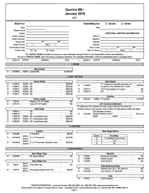 Quickie M6 Wheelchair Order Form