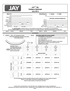 JAY Zip Backrest Order Form