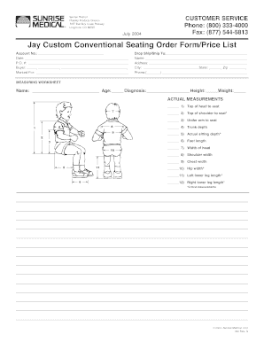Jay Custom Conventional Seating Order Form