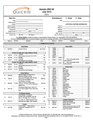 Quickie IRIS SE Wheelchair Configuration Form