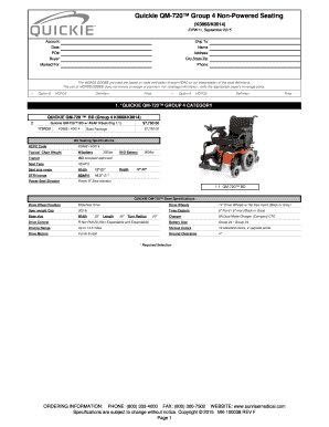Quickie QM-720 Group 4 Non-Powered Seating Order Form