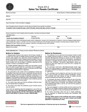 Massachusetts Sales Tax Resale Certificate