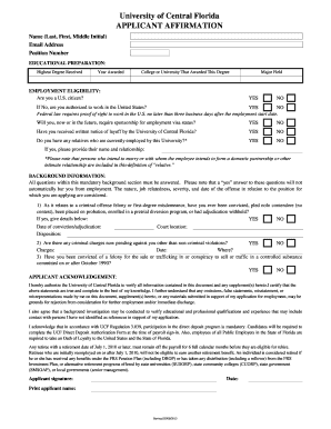 University of Central Florida Applicant Affirmation