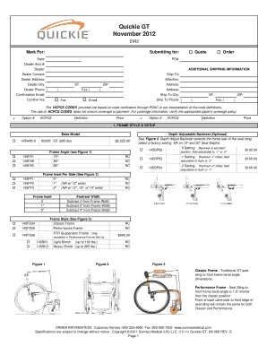 Quickie GT Wheelchair Configuration Form