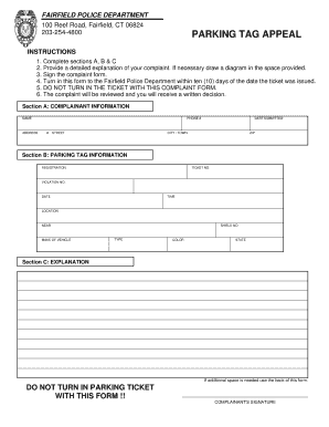 Fairfield Parking Tag Appeal Form