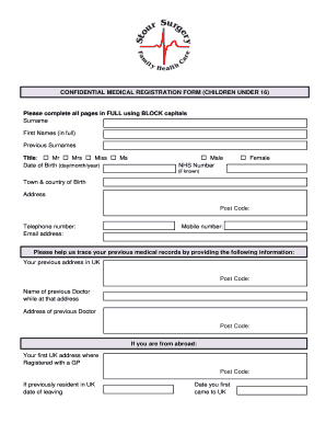 Confidential Medical Registration Form (Children Under 16)