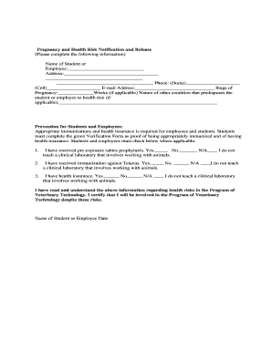Pregnancy and Health Risk Notification and Release