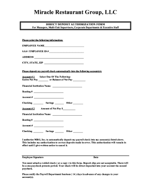Direct Deposit Authorization Form