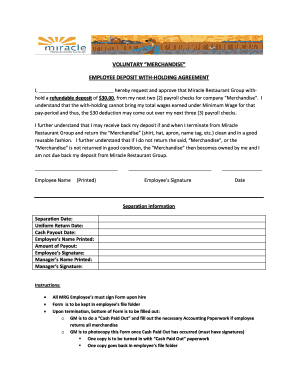 Merchandise Employee Deposit Withholding Agreement