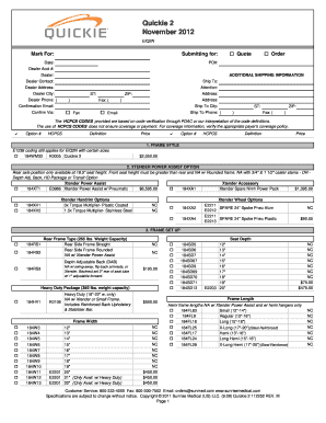 Quickie 2 Wheelchair Configuration Form