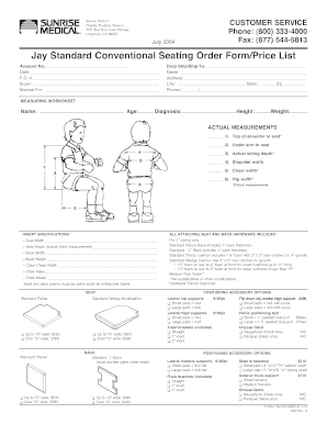 Jay Standard Conventional Seating Order Form