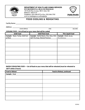 Food Cooling & Reheating Form