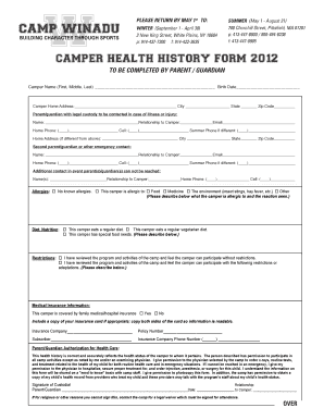 Camper Health History Form