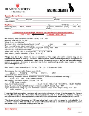 Dog Vaccination and Health Form