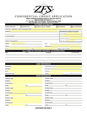 Zeeland Freight Services Credit Application