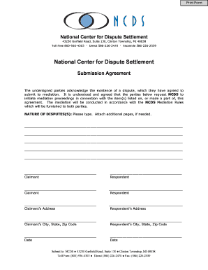 Submission Agreement for Mediation