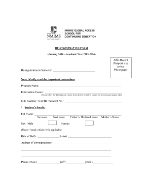 NMIMS Re-registration Form