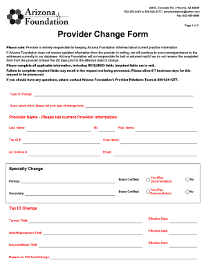Arizona Foundation Provider Change Form