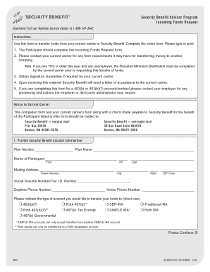 Security Benefit Incoming Funds Request Form