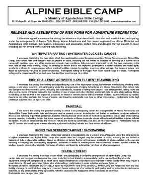 Release and Assumption of Risk Form for Adventure Recreation