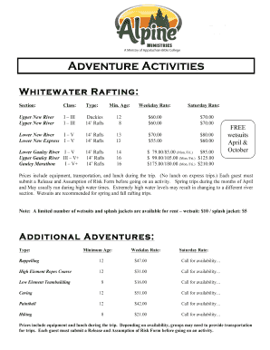Alpine Adventures Release and Assumption of Risk Form
