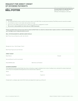 Request for Direct Credit of Dividend Payments