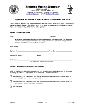 Louisiana Pharmacist Gold Certificate Renewal Form