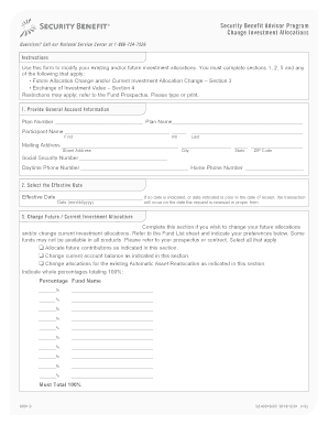 Security Benefit Advisor Program Investment Allocation Change Form