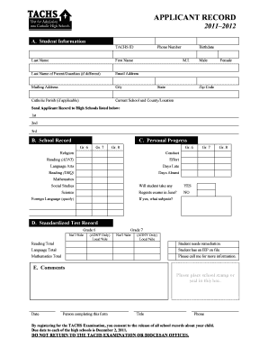 TACHS Applicant Record Form