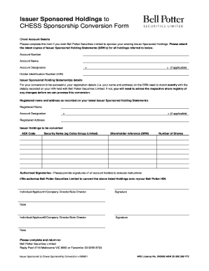 CHESS Sponsorship Conversion Form