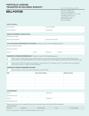 Portfolio Lending Transfer in Holdings Request