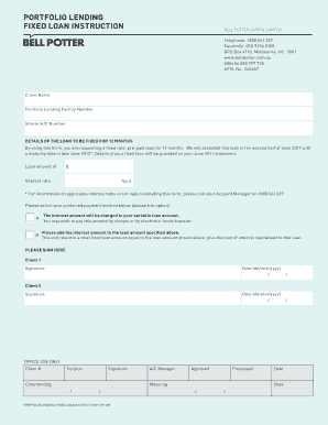 Portfolio Lending Fixed Loan Instruction