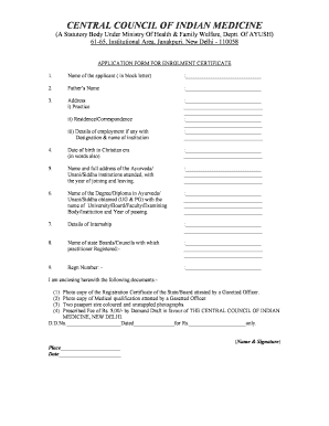 Application Form for Enrollment Certificate