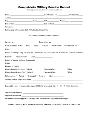 Compatriots Military Service Record