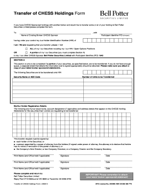 Fillable Online 20090813 Transfer of CHESS holdings Form Fax Email ...