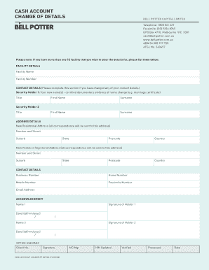 Cash Account Change of Details Form