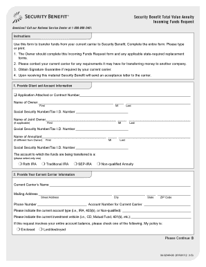 Security Benefit Incoming Funds Request Form