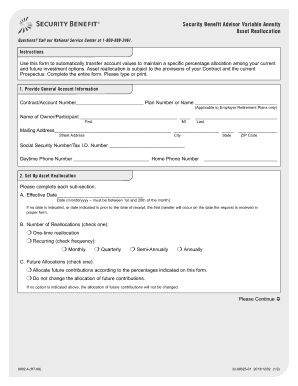 Security Benefit Advisor Variable Annuity Asset Reallocation Form