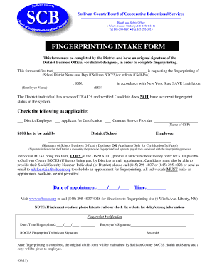 New York Fingerprinting Intake Form