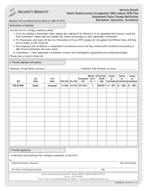 Indiana VEBA Plan Employment Status Change Notification