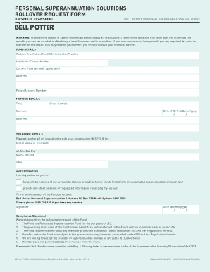 Rollover Request Form In Specie Transfer